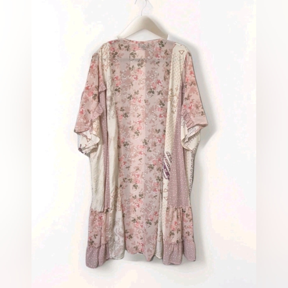 GIGIO by UMGEE Patchwork Print and Mixed Ruffle Chiffon Kimono Swim Cover Up - Picture 2 of 5